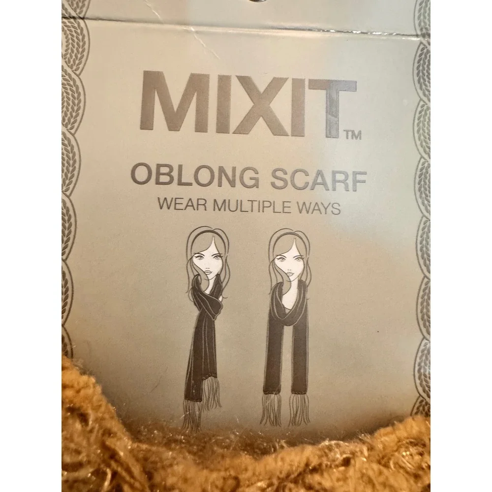NWT New MIXIT Oblong‎ Scarf Wear Multiple Ways Cozy Shaggy Fringe Tan One Size